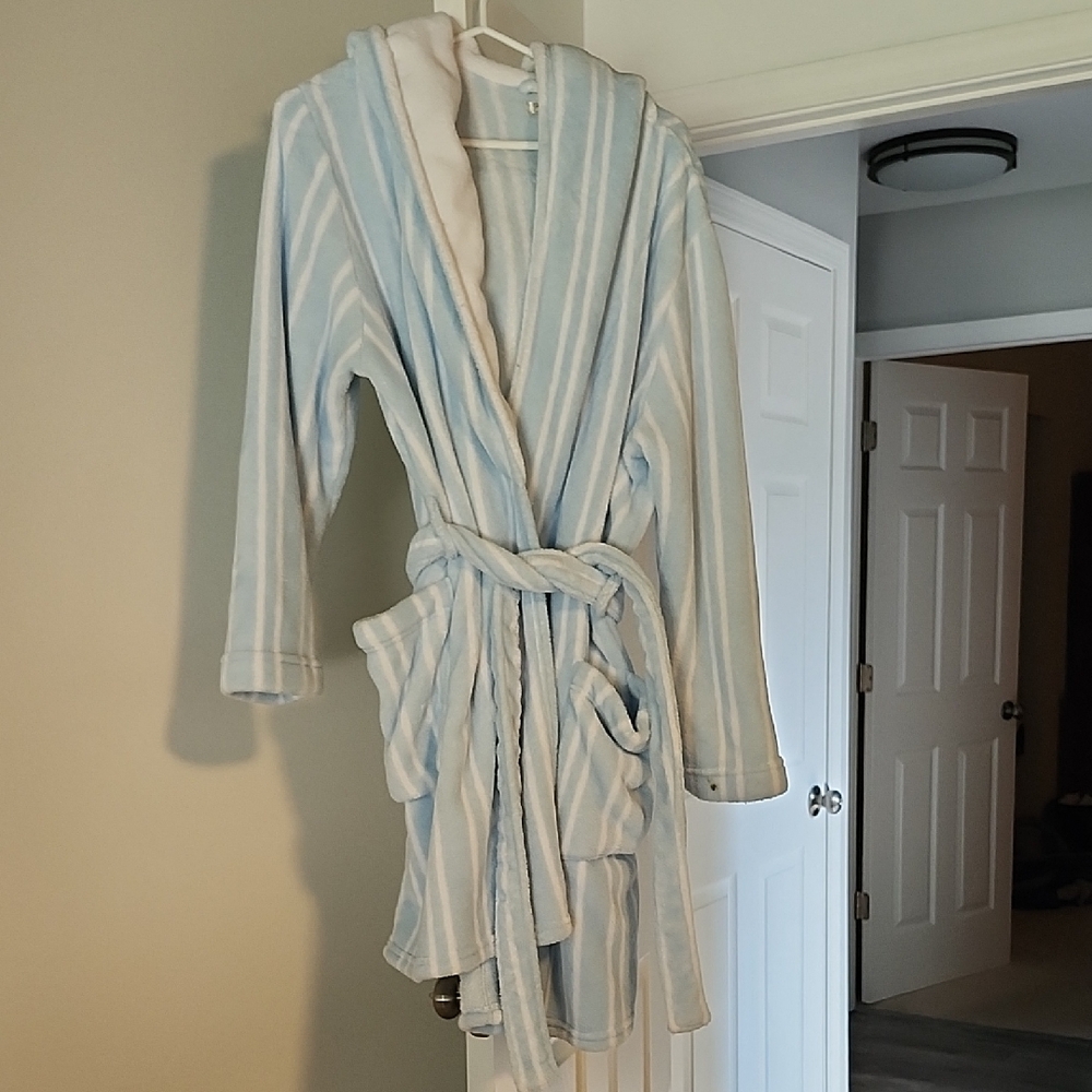 Blue and White Striped Women's Robe